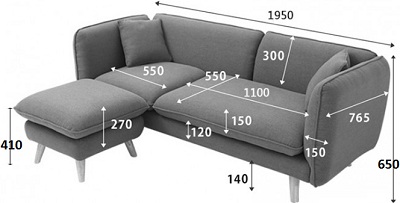 Thiết kế Ghế sofa bọc nỉ Kích thước Văng: 1950 x 765 x 650mm - Đôn: 600 x 600 x 410mm Dài x Rộng X Cao GSF216 màu xám