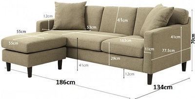 Thiết kế Ghế sofa bọc nỉ Kích thước Văng: 1860 x 775 x 700 mm Dài x Rộng X Cao GSF207