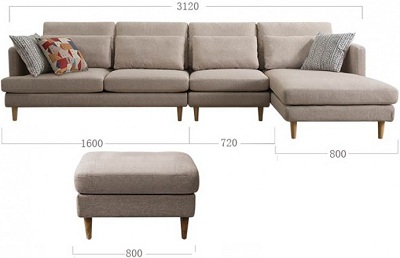Thiết kế Ghế sofa bọc nỉ Kích thước D3120 x R1600 x C850 mm Dài x Rộng X Cao GSF188