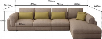 Thiết kế Ghế sofa bọc nỉ Kích thước D3560 x R1850 x C710 mm Dài x Rộng X Cao GSF179
