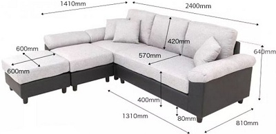 Thiết kế Ghế sofa bọc nỉ Kích thước Góc L: 240 x 141/81 x 64cm - Đôn: 60 x 60 x 40cm Dài x Rộng X Cao GSF175