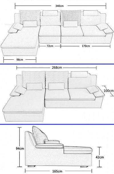 Thiết kế ghế sofa góc dài 3m4