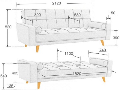 Kích thước ghế sofa văng 2120 x 800 x 820mm