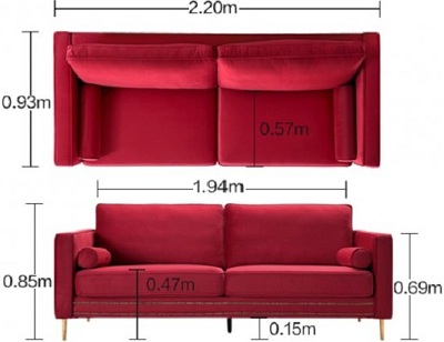 Thiết kế ghế sofa 2200 x 930 x 850mm