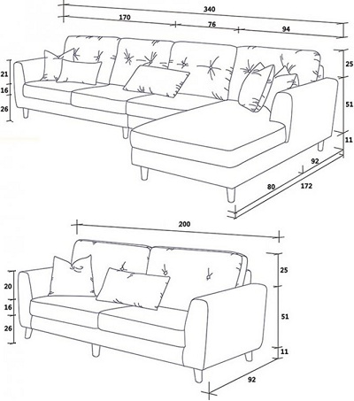 Kích thước ghế sofa góc, văng