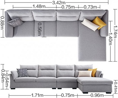 Kích thước ghế sofa 342cm