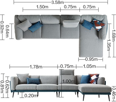 Thiết kế ghế sofa 3580 x 1680 x 810mm