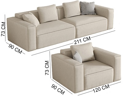 Kích thước ghế sofa bọc nỉ 212cm