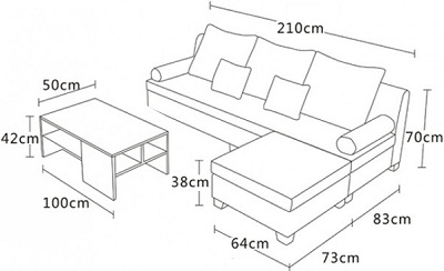 Thiết kế Ghế sofa bọc nỉ Kích thước 210 x 156 x 70 cm Dài x Rộng X Cao GSF249