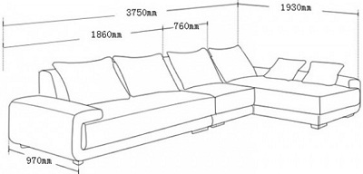Thiết kế Ghế sofa bọc nỉ Kích thước 3750 x 1930 x 800mm Dài x Rộng X Cao GSF246