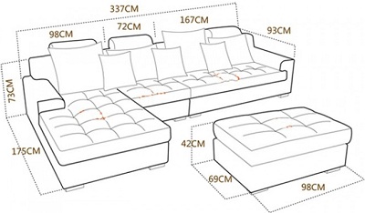 Thiết kế Ghế sofa bọc nỉ Kích thước 3370 x 1750 x 730 mm Dài x Rộng X Cao GSF245