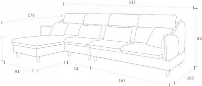 Thiết kế Ghế sofa bọc nỉ Kích thước 3320 x 1780 x 830 mm Dài x Rộng X Cao GSF248