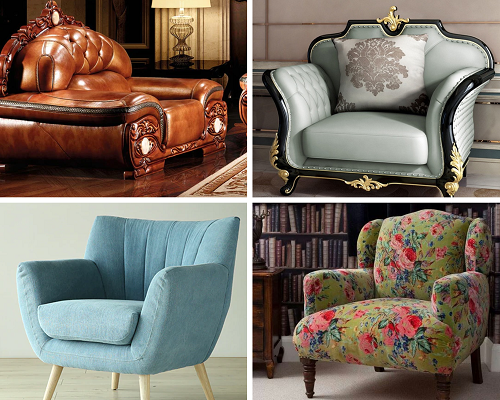 Mẫu ghế sofa đơn bọc da, vải nỉ, vải hoa, nhung cao cấp