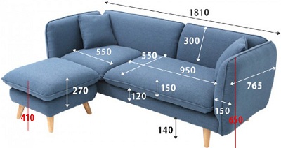 Thiết kế Ghế sofa bọc nỉ Kích thước 1810 x 765 x 650 mm Dài x Rộng X Cao GSF255