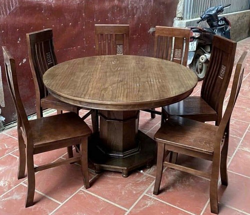 Bộ bà n ăn chân hộp mặt tròn gỗ sồi PA76