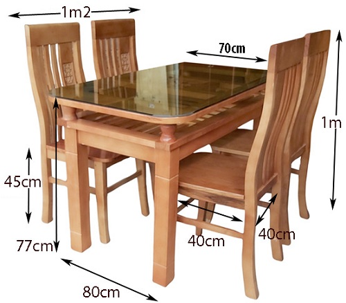 Kích thước Bộ bàn ăn gỗ xoan đào 2 tầng 4 ghế PA81