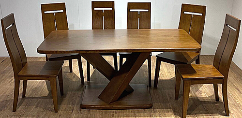 Bàn ăn gỗi sồi mặt chữ nhật chân chữ X PA110 ghế lưng cao