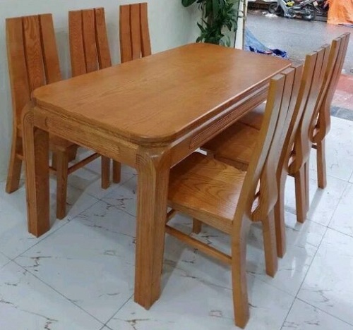 Bộ bàn ăn gỗ sồi chân đục màu cánh gián PA90