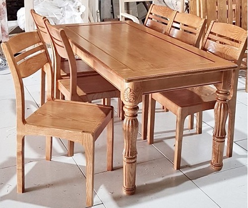 Bộ bàn ăn gỗ sồi chân tiện tròn sơn mầu cánh giánPA92