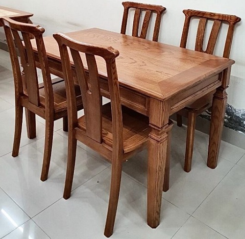 Bộ bàn ăn gỗ sồi chân trụ vuông mặt bàn dài 1200mm PA93