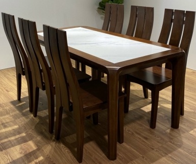 Bộ bàn ăn gỗ sồi chân ghế lưng cao hiện đại PA89