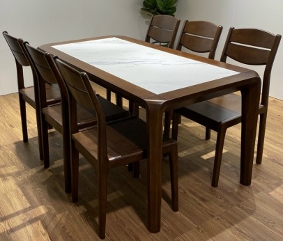 Bộ bàn ăn gỗ sồi chân hươu mặt đá dài 160cm 6 ghế ngồi PA89