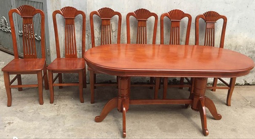 Bàn ăn gỗ xoan đào hình oval