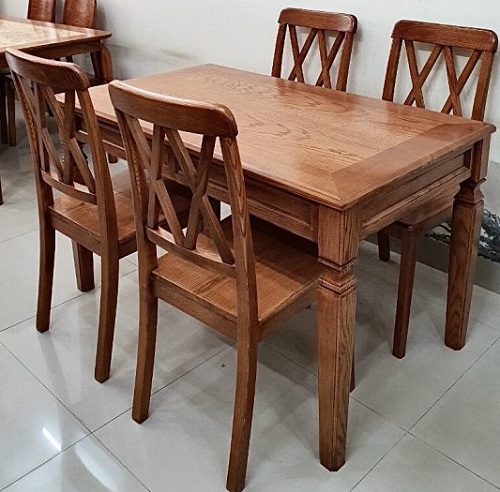 Bộ bàn ăn gỗ sồi sơn màu cánh gián PA93