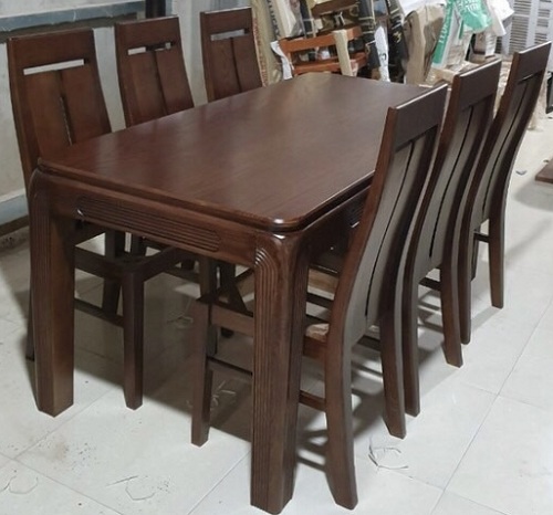 Bộ bàn ăn gỗ sồi chân đục lau màu óc chó PA90
