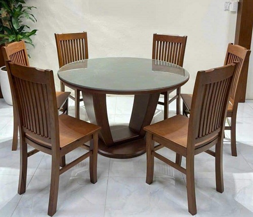 Bộ bàn ăn gỗi sồi mặt tròn lưng cao PA108