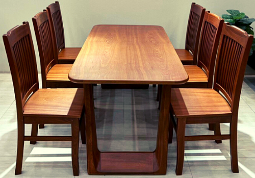 Bàn ăn gỗ xoan đào chân quỳ PA111 ghế lưng cao