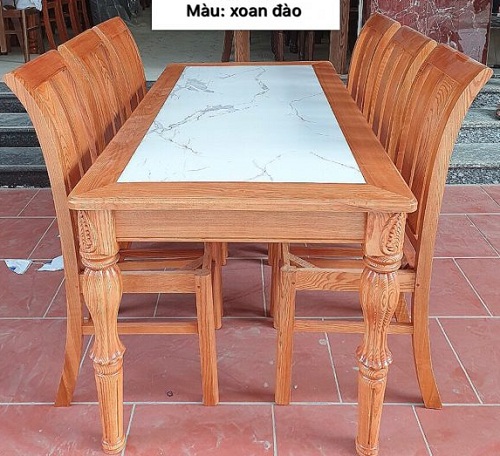 Bàn ăn gỗ sồi mặt đá sơn màu xoan