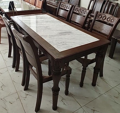 Bộ bàn ăn mặt đá gỗ sồi phòng ăn son màu óc chó PA95