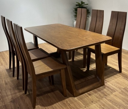 Bàn ăn gỗ sồi chân quỳ sơn màu óc chó PA112