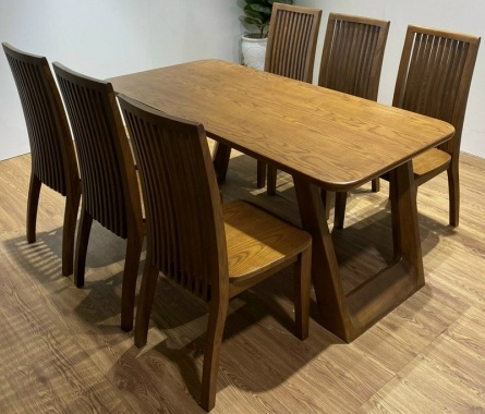 Bàn ăn gỗ sồi chân quỳ sơn màu óc chó PA112