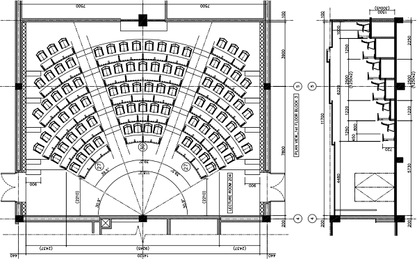 Bản vẽ chi tiết giảng đường Trường Đại học Quốc tế Miền đông hình rẻ quạt 