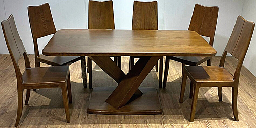 Bàn ăn gỗi sồi mặt chữ nhật chân chữ X PA110 ghế lưng cao