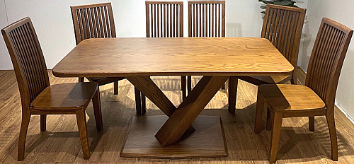 Bàn ăn gỗi sồi mặt chữ nhật chân chữ X PA110 ghế lưng cao