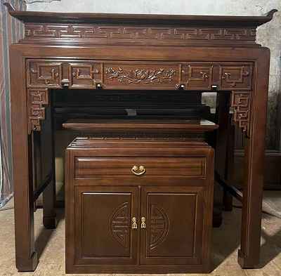 Bàn thờ họa tiết hoa văn chạm chìm BTD33 rộng 197cm