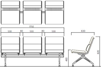 Bản vẽ ghế chờ sân bay Kotobuki Sea FCA-6043M