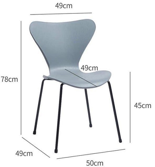 Kích thước Ghế thiên nga mặt nhựa vai cánh én GND02