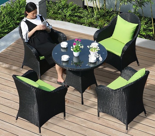 Bộ bàn ghế ăn đan nhựa giả mây BGN-01