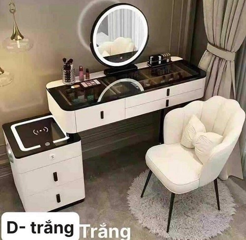 Bàn phấn trang điểm mầu trắng mặt kính BP85