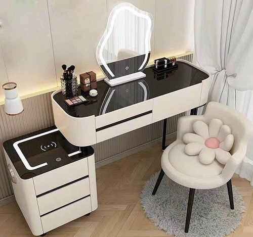 Bàn phấn trang điểm màu trắng mặt kính hiện đại BP88