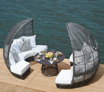 Giường vòm khu bể bơi 2 nửa ghế sofa GVN05 nhựa giả mây nan đan