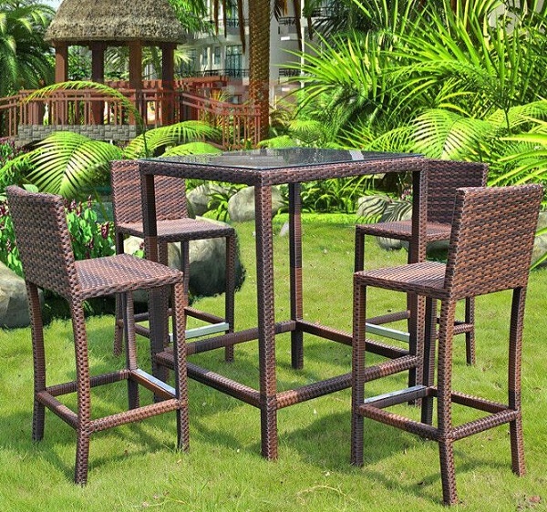 Bộ bàn ghế quầy bar đan nhựa giả mây GBN01