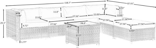 Thiết kế chi tiết ghế sofa nhựa giả mây resort cao cấp SFN17