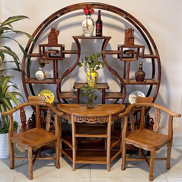 Bộ bàn ghế gỗ gõ tự nhiên 2 bàn có thể tách đôi