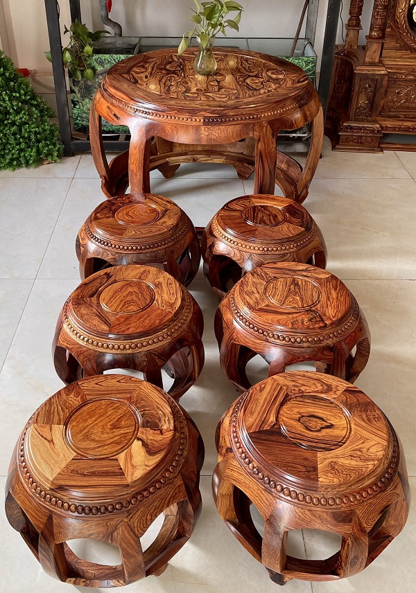 Bộ bàn ghế tròn gỗ cẩm vân tự nhiên BTG12