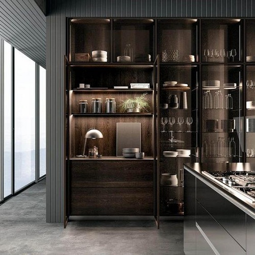 Tủ rươu gỗ công nghiệp MDF khung nhôm kính
